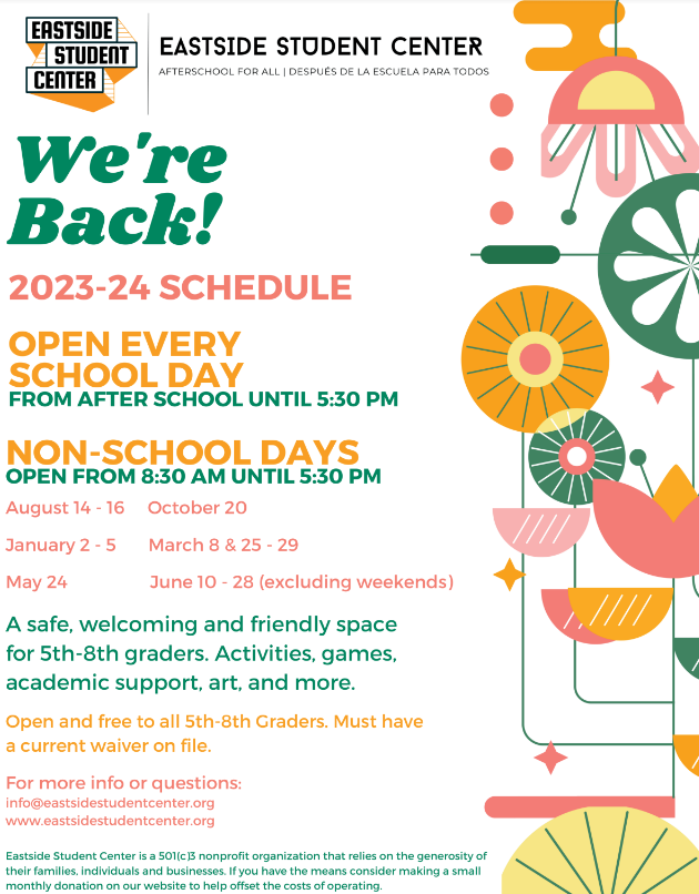 Eastside Student Center - Open and Free to all 5th-8th Graders!
