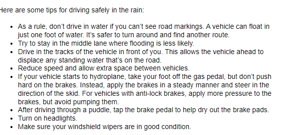 Here are some tips for driving safely in the rain: